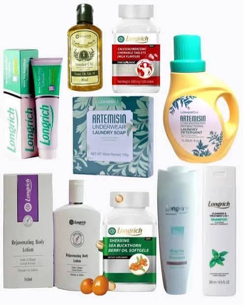 A selection of Longrich wellness, beauty, and lifestyle products